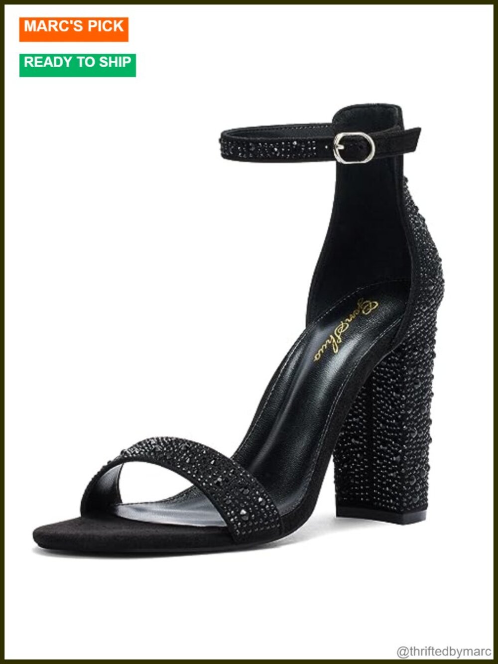 Chunky High Heel Sandals with Ankle Strap - Suede & Faux Leather Block Heel